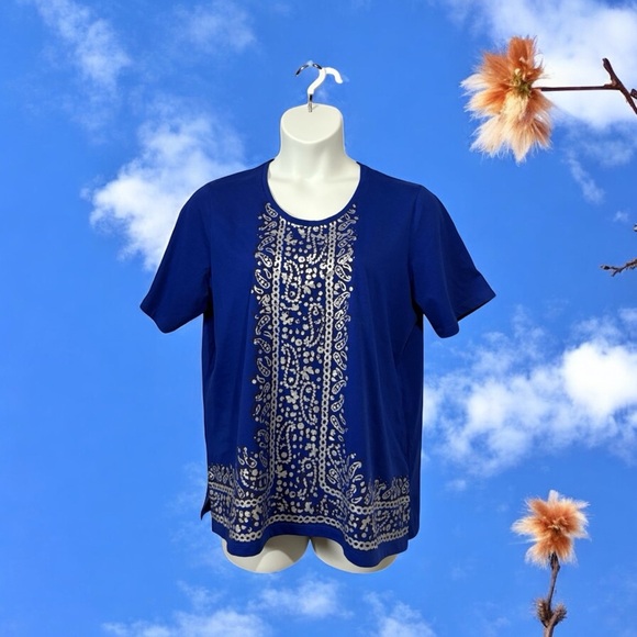 Vintage, Carroll Reid, Plus Size Blue Short Sleeve Top, Size 1X - Picture 1 of 8